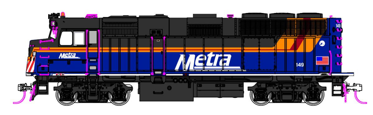 Kato USA Model Train 376575DCC F40PH with Ditch lights Chicago Metra New Paint #149 DCC
