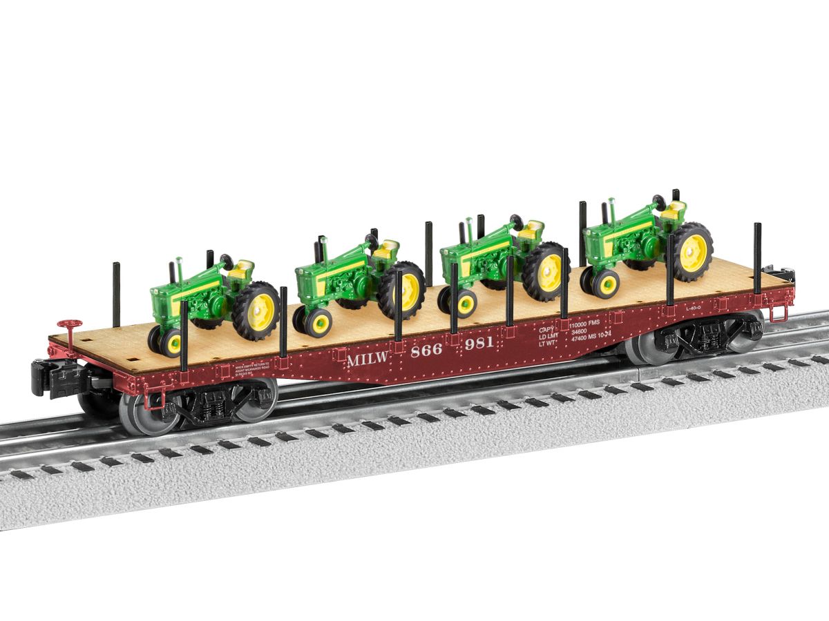 Lionel Train 2426140 O Milw.Rd. 40 Flatcar w/ John Deere tractor load