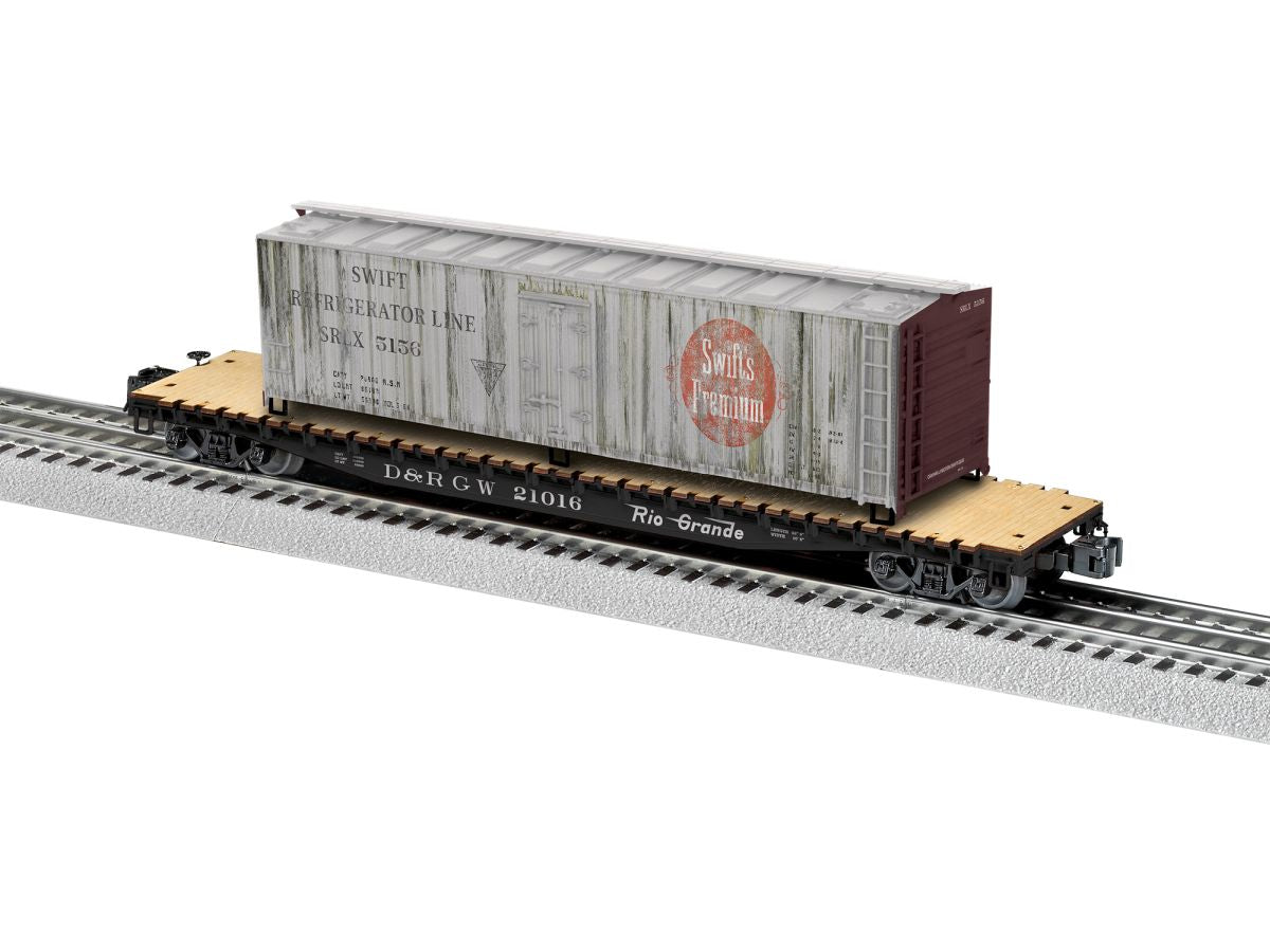 Lionel Train 2626170 O Rio Grande PS-4 Flatcar w/Woodside Reefer Load #21016