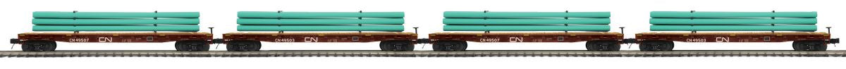 MTH MTH2092318 O 60 Flatcar w/Pipe Load 4pk CP
