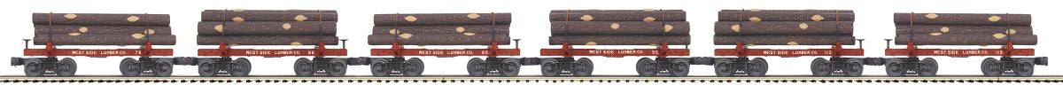 MTH MTH2092330 O Sleleton Cars w/Log Load 6pk West Side Lumber