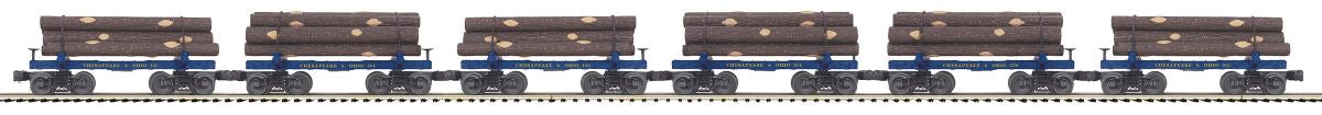 MTH MTH2092333 O Sleleton Cars w/Log Load 6pk C&O