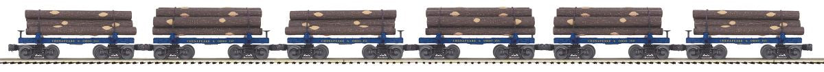 MTH MTH2092334 O Sleleton Cars w/Log Load 6pk C&O