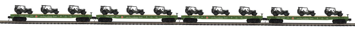 MTH MTH2092367 O US Army Flatcar 4pk w/(3) MASH Jeeps