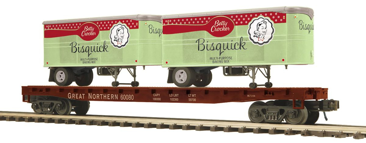 MTH MTH2095554 O Flatcar w/Pup Trailers GN