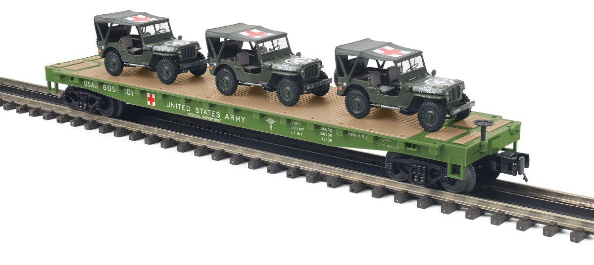 MTH MTH2095675 O US Army Flatcar w/(3) MASH Jeeps