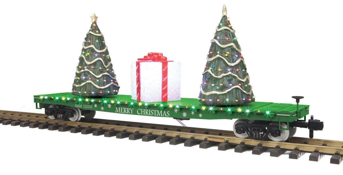MTH MTH7076074 G Christmas Flatcar w/Trees & LEDs green