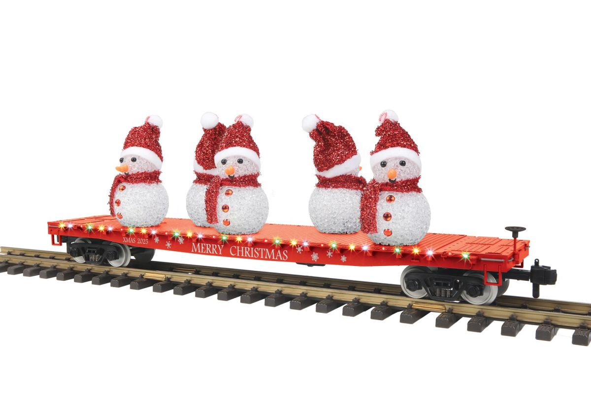 MTH MTH7076076 G Christmas Flatcar w/Snowmen & LEDs red