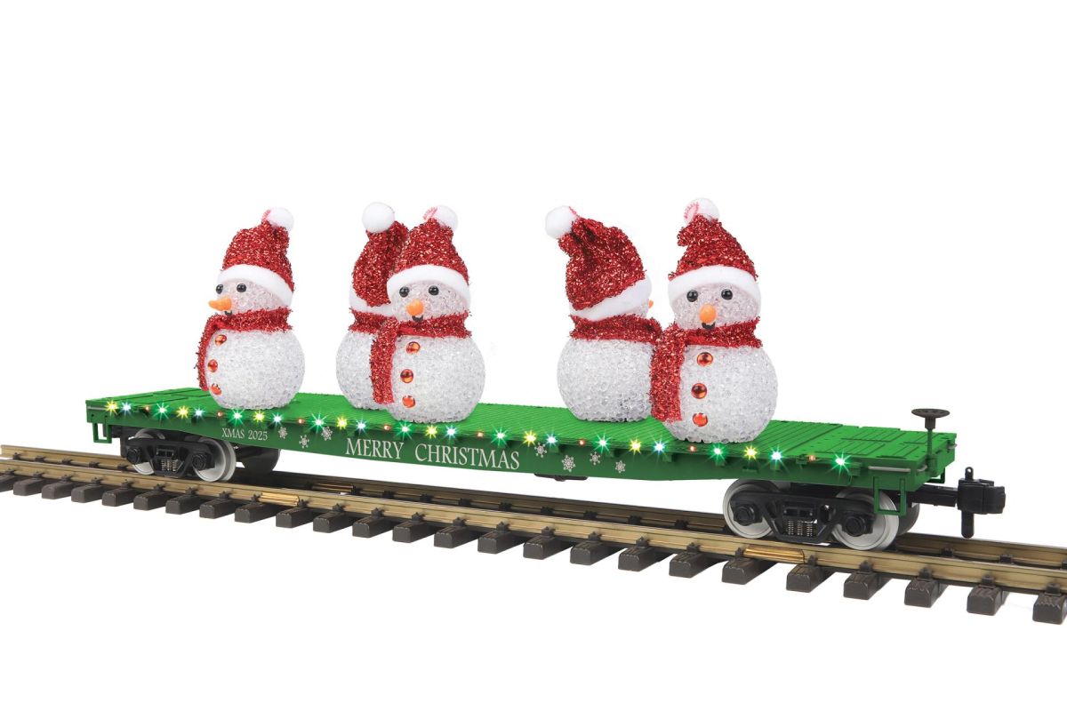 MTH MTH7076077 G Christmas Flatcar w/Snowmen & LEDs green