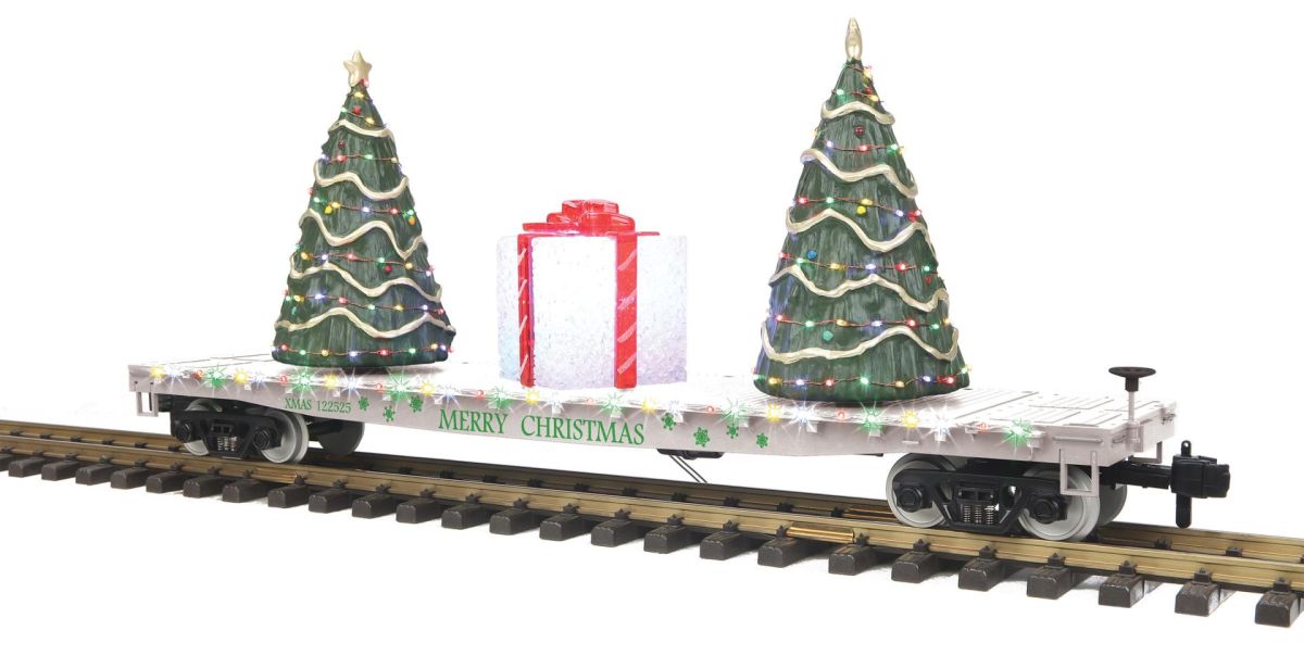 MTH MTH7076078 G Christmas Flatcar w/Trees & LEDs white