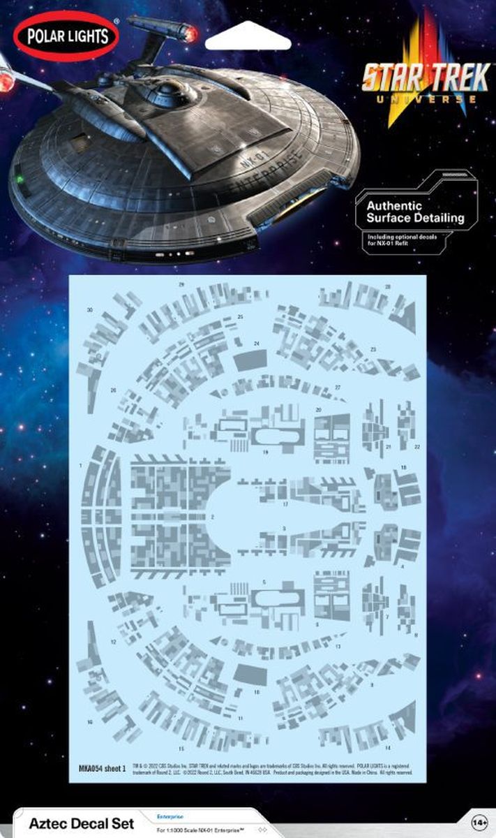 Polar Lights Model 54 Star Trek NX-01 U.S.S. Enterprise Aztec Decals 2T(For use wi