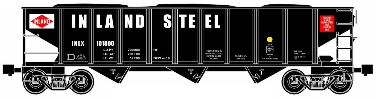 Ready Made Trains RMT 66299183 O 3 Bay Hopper INLAND STEEL