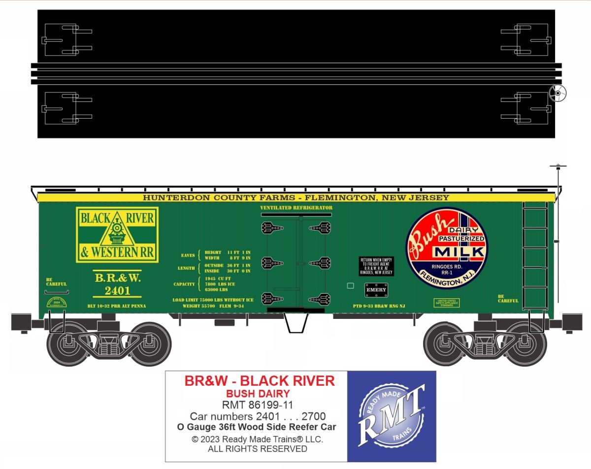 Ready Made Trains RMT 8619911 O Woodside Reefer Black River Milk