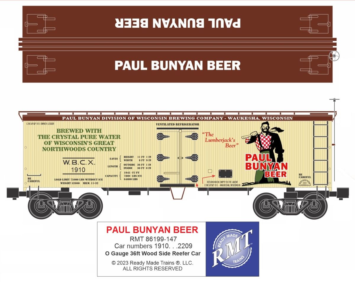 Ready Made Trains RMT 86199147 O Woodside Reefer Paul Bunyan Beer