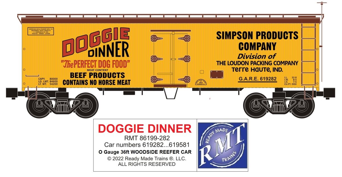Ready Made Trains RMT 86199282 O Woodside Reefer Doggie Dinner