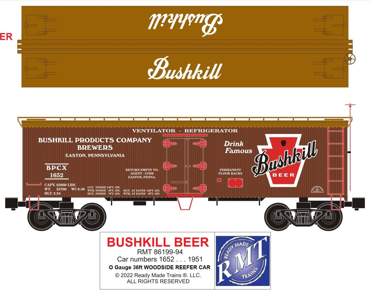 Ready Made Trains RMT 8619994 O Woodside Reefer Bushkill Beer