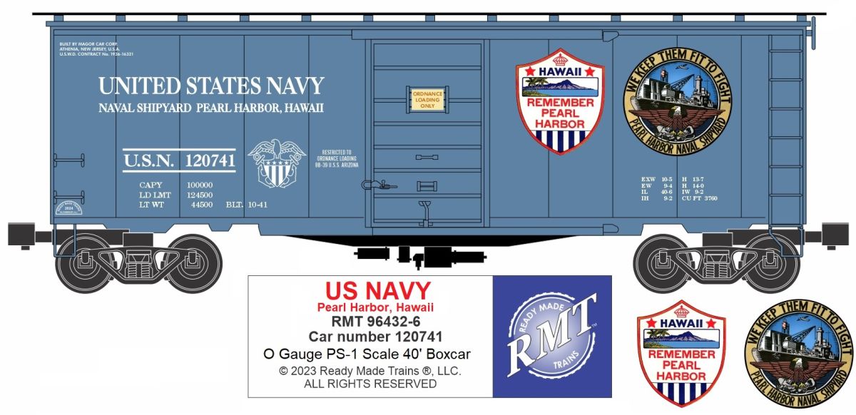 Ready Made Trains RMT 964326 O Boxcar US Navy Pearl Harbor