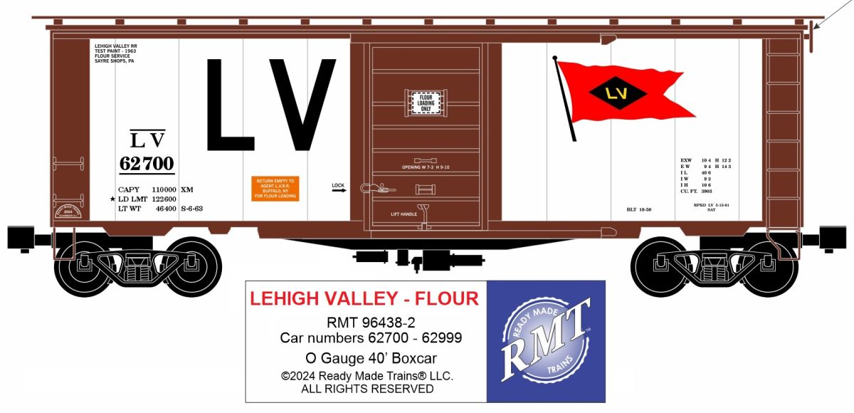 Ready Made Trains RMT 964382 O Boxcar Lehigh Valley Flour