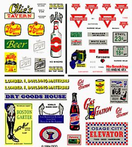 Woodland Scenics 551 HO Tavern Gas & Commercial Signs Dry Transfer Dry Transfer
