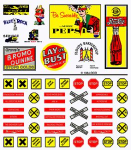 Woodland Scenics 555 HO Road Product & Burmashave Signs Dry Transfer Dry Transfe