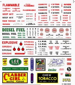 Woodland Scenics 557 HO Data/Warning Label Signs Dry Transfer Dry Transfer