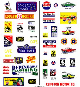 Woodland Scenics 562 1950s Signs & Posters Dry Transfer Dry Transfer