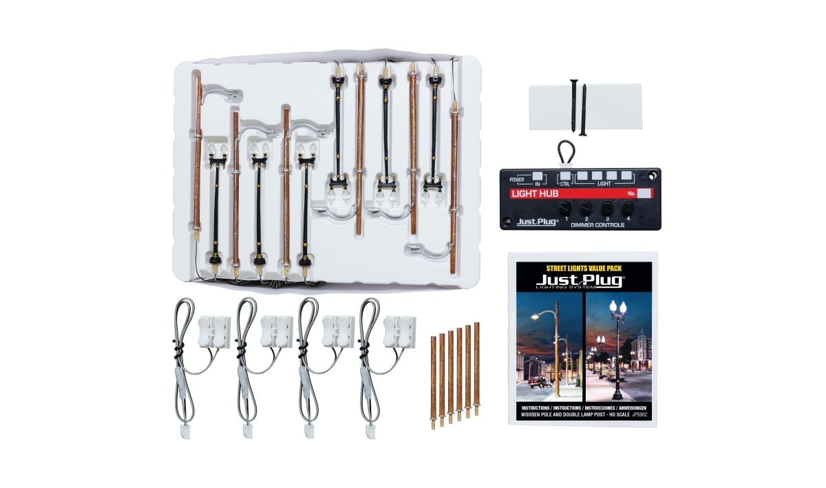 Woodland Scenics 5902 HO Scale Value Pack Double Lamp & Wooden Pole