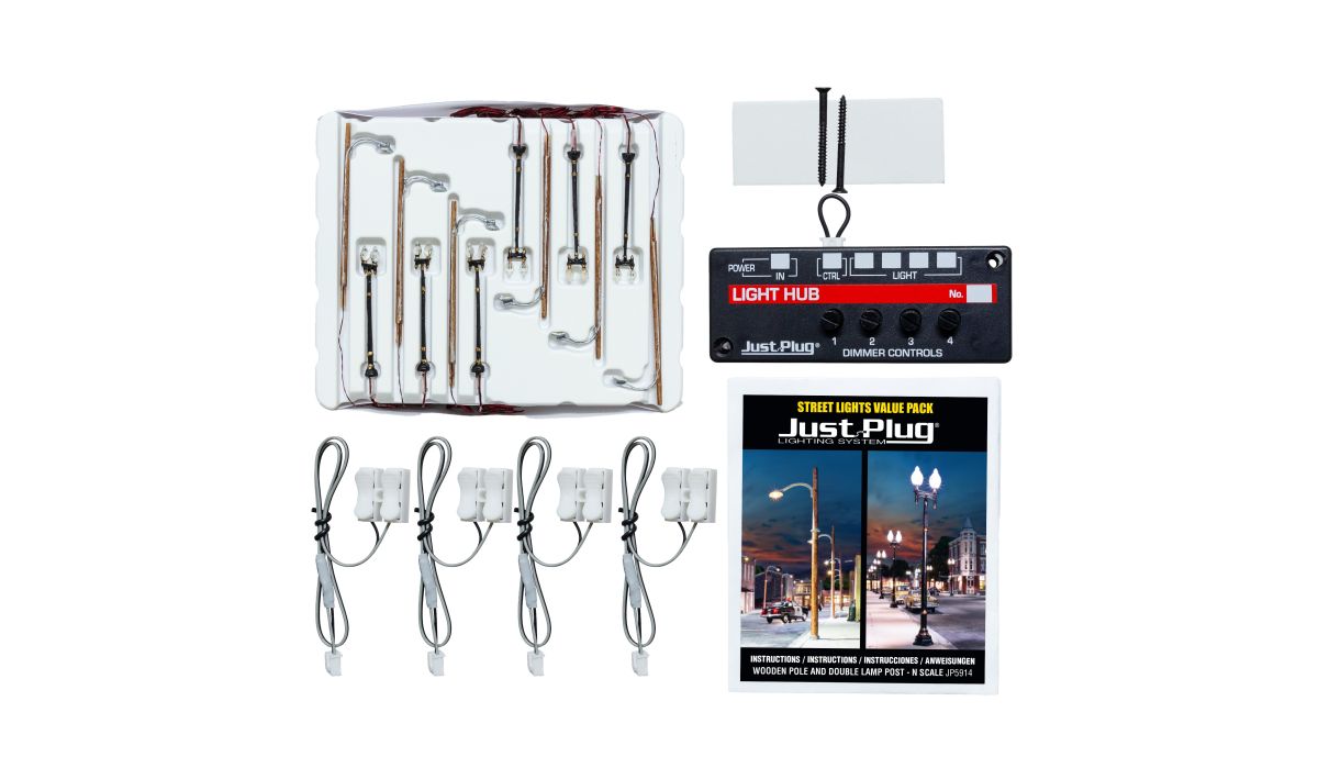Woodland Scenics 5914 N Scale Value Pack Double Lamp Post & Wooden Pole