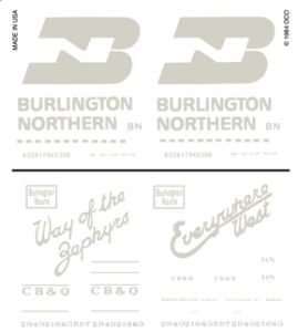 Woodland Scenics 607 BN and CB&Q Boxcars Dry Transfer