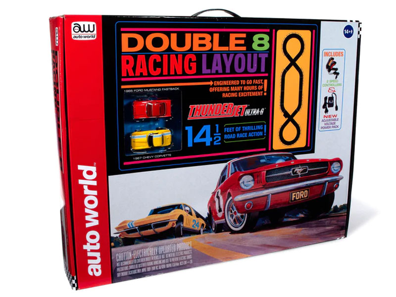 Auto World HO SLOT CAR 14.5' Double 8 Racing Slot Race Set SRS341