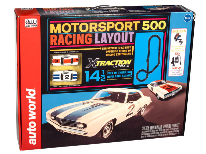 Auto World HO SLOT CAR 14' Motorsport 500 Slot Race Set 1969 Chevrolet Camaro SRS346 1