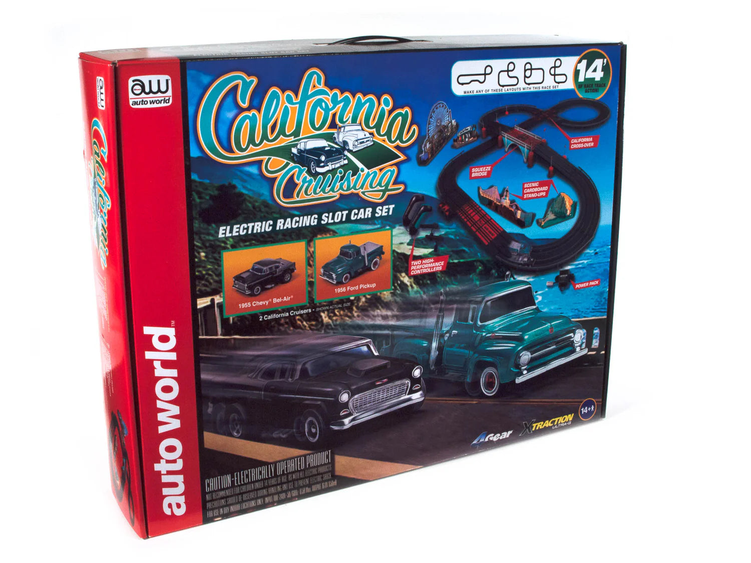 Auto World HO SLOT CAR 14' California Cruising The Pacific Coast Highway Slot Race Set SRS331