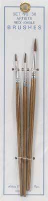 Atlas Brush Company 58 3pc #1 #3 #5 Red Sable Brush Set