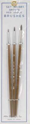 Atlas Brush Company 58A 3 pc set red sable 5/0 0 2