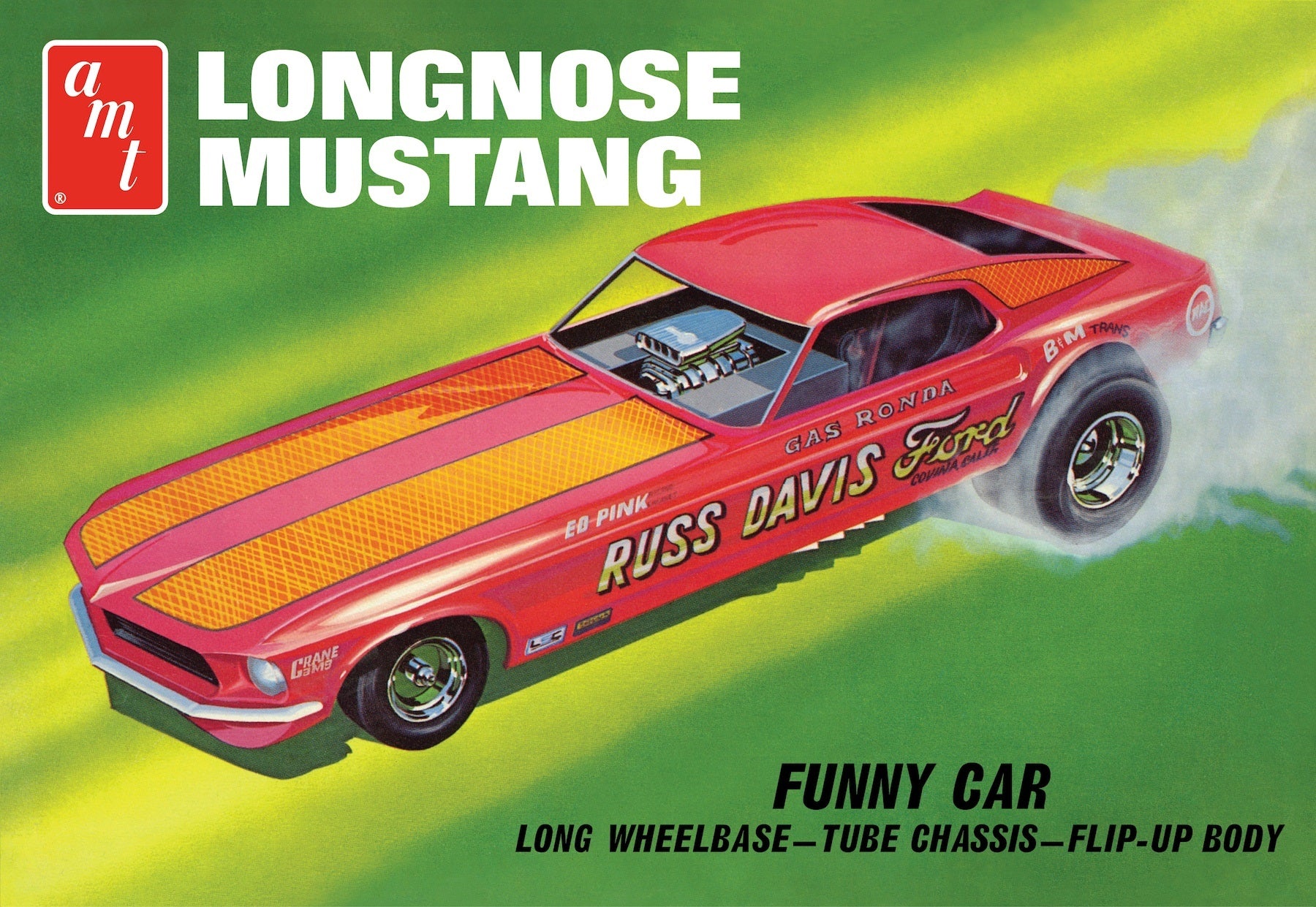 AMT Model  1268  1969 Ford Mustang Long Nose Funny Car Gas Ronda Skill