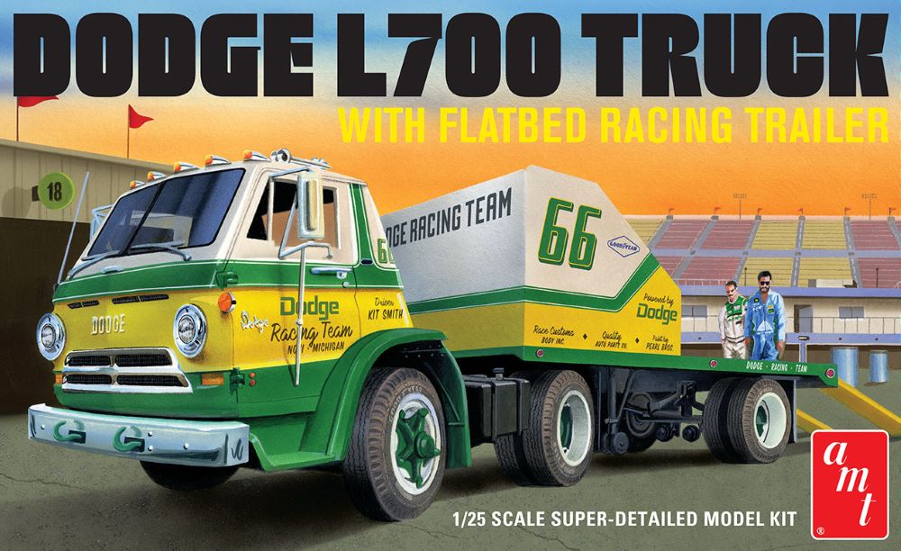 AMT Model  1368  1966 Dodge L700 Truck w/Flatbed Racing Trailer Skill